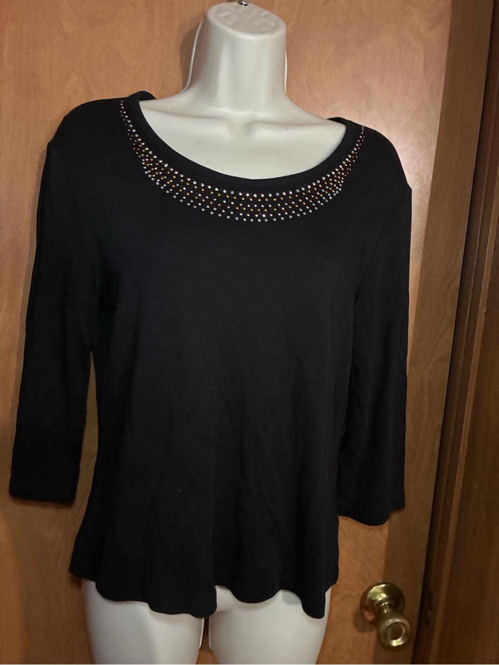 Black Embellished Scoop Neck Women’s Top